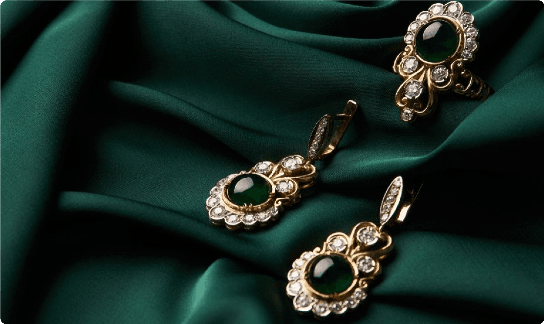 Fine jewellery displayed on rich velvet